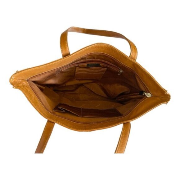 Camel Brown Genuine Leather Shoulder Style Satchel Bag VTG - Picture 5 of 14
